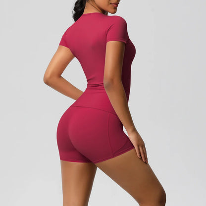 Workout Sportswear 2Pcs Piece Female Yoga Shirt Push Up Workout Clothes Women Outdoors Sport  High Waist  Fitness Sport Shorts
