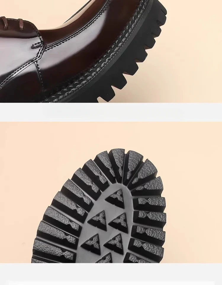 Spring and Autumn New Men's Business Casual Shoes Genuine Leather Thick Soled Round Toe British Formal Derby Shoes