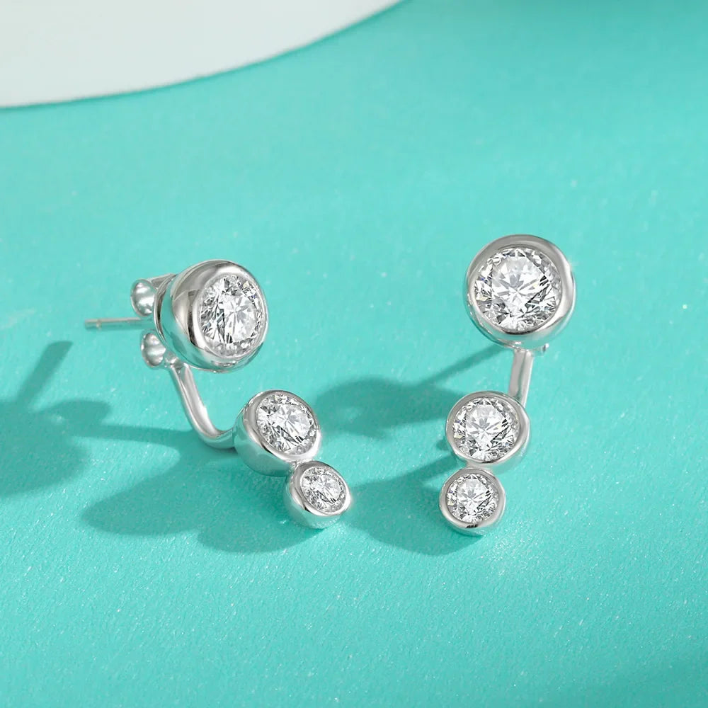 2 in 1 Round Bubble Full D Color Moissanite Stud Earrings for Women 925 Silver All Diamond Earring Pierced Ear Fine Jewelry