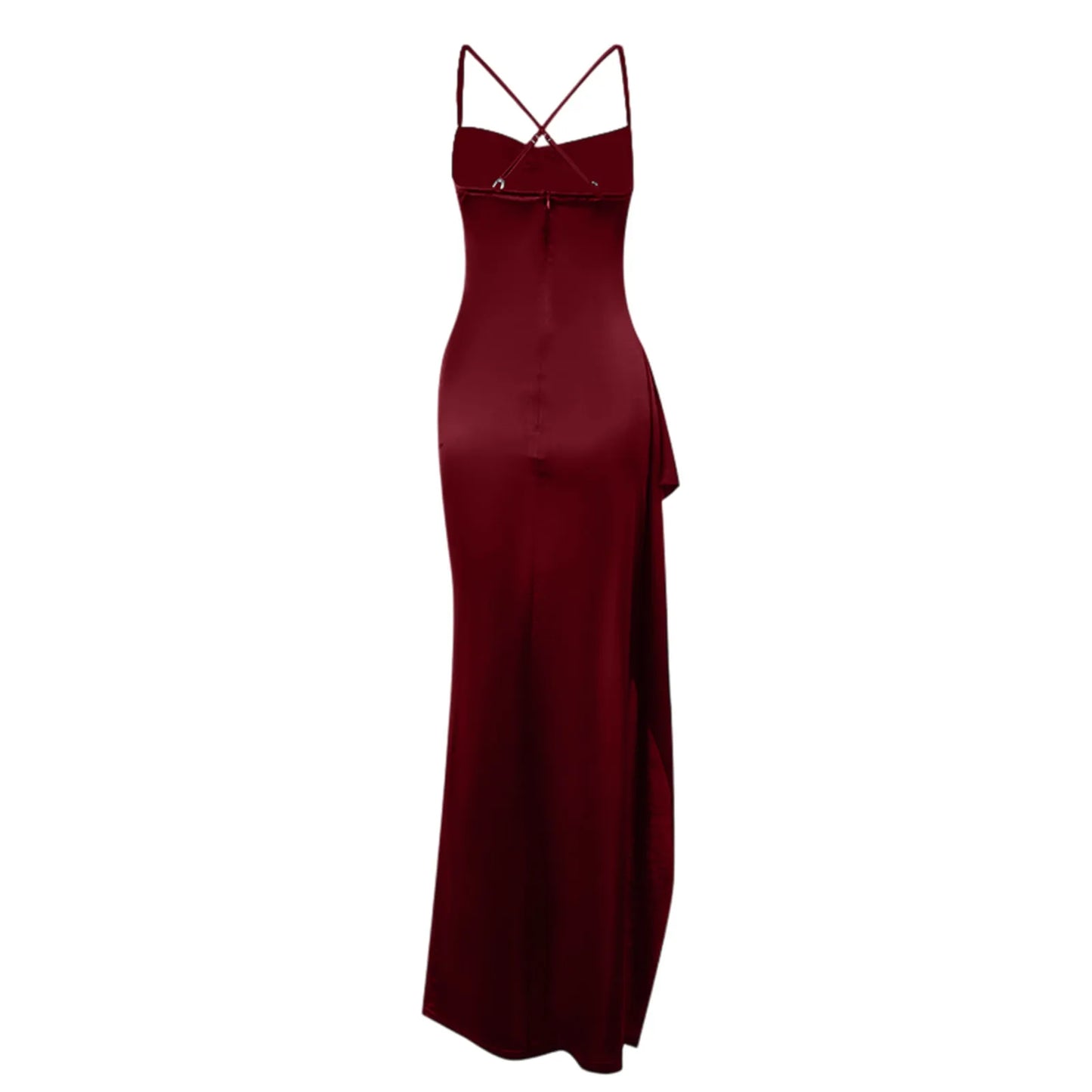 Women's Fashion Elegant Fitted Pleated Slit Satin Gown Solid Color Sleeveless Backless Long Dresses Summer Satin Party Dress
