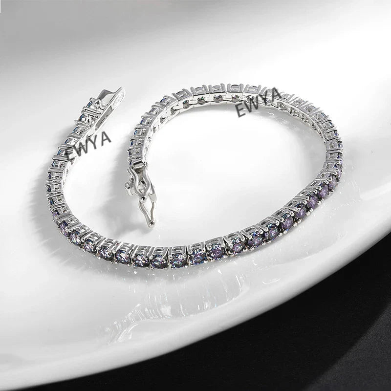 Luxury 3/4/5MM Full Blue Green Moissanite Tennis Bracelet for Men Women S925 Red Pass Diamond Test Bracelets Wholesale Gift