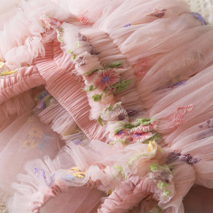 Outdoor Summer Cute Princess Dress Toddler Baby Girls Embroidery Flower Suspender Mesh Dresses Birthday Party Princess Dresses