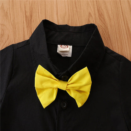 1-5years Toddler Boys Gentleman Suits Summer Short Sleeve Bowtie Lapel Shirt + Bib Shorts Set Kids Boys Summer Casual Sets
