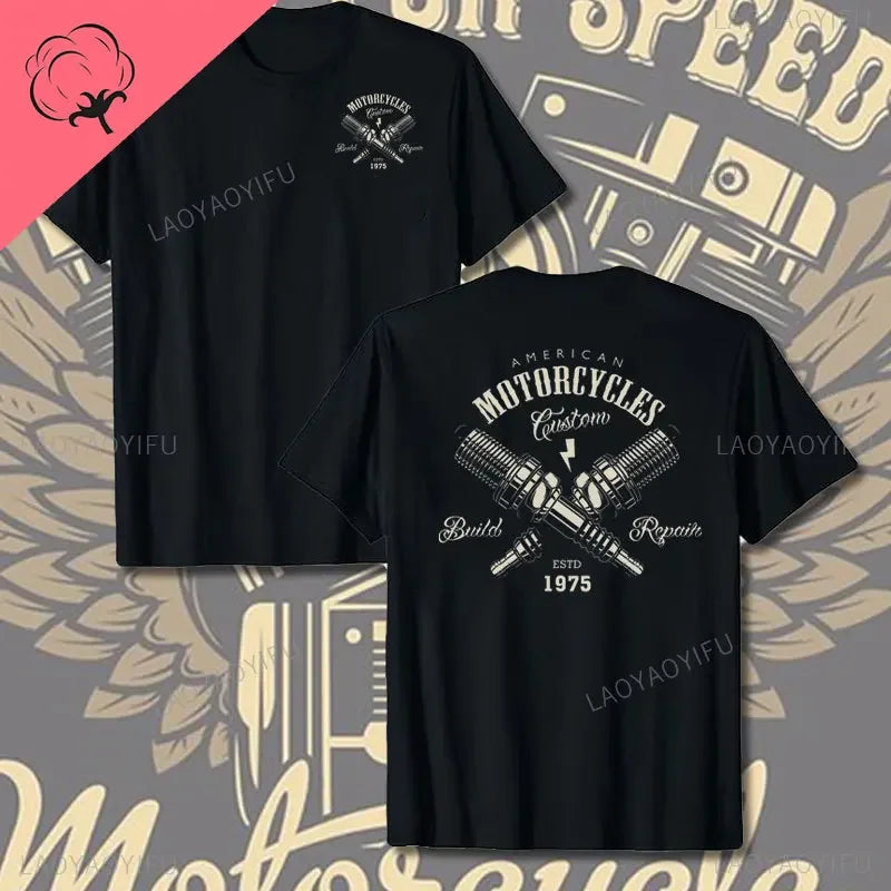 Crossed Pistons Mechanic Garage Engine Graphic T-shirt Summer Cool Men Cotton Tee Shirt All-Match Hipster Streetwear Man T-shirt