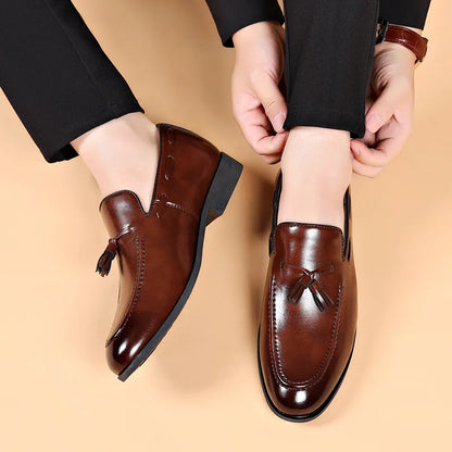 Summer New Large Size Men's Leather Shoes Business Formal Casual Wedding Knot Shoes round Toe Flat Heel Rubber Outsole