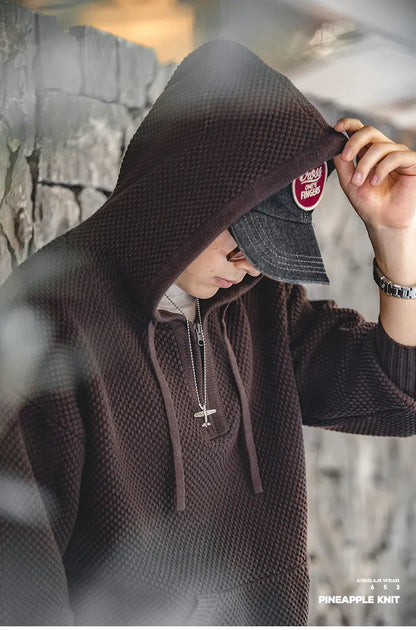 Casual Knit Sweater Half-zip Basics Hoodies for Men Autumn Winter Fashion Brand Pullovers Warm Hooded Sweatshirt Tops