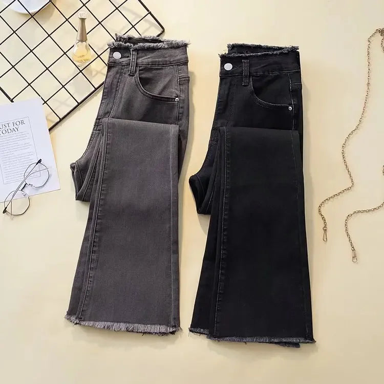 Women Micro Flared Straight Leg Loose Fit Wide Leg Fringebell Bottom Pants