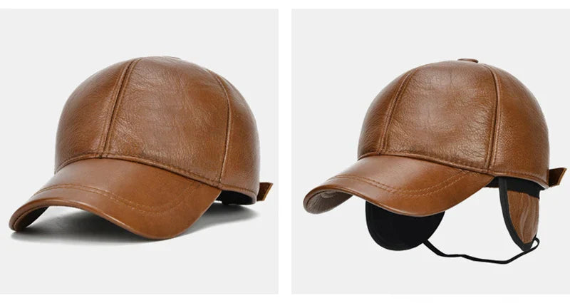 2026 Adjustable Men's Genuine Cowhide Leather Baseball Cap for Fall Winter Outdoor Sports Hat Men Real Cowhide Leather Caps