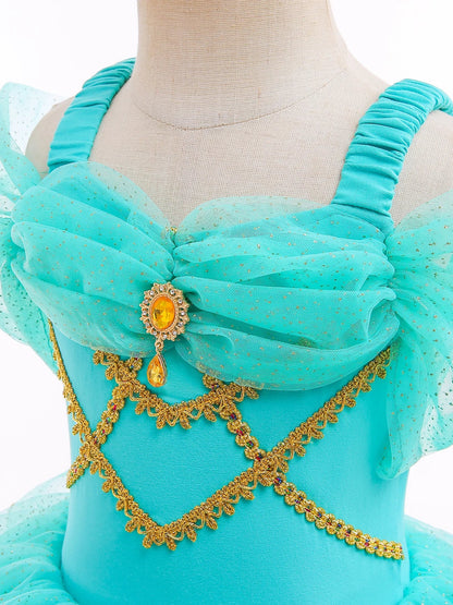 Princess Jasmine Princess Girl Ruffle Sleeve Ballet Dance Dress Tutu Skirt Short Skirt Ballet Performance Costume