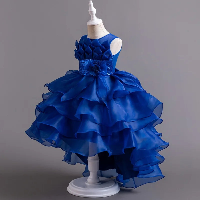 Summer Children's Wedding Flower Girl Tail Organza Elegant Evening Dress Bow Cute Birthday Party Girl Princess Dress