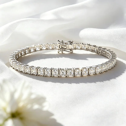 4*4mm D Color Princess Cut Moissanite Tennis Bracelet Hip-hop Men's Jewelry Square Chain for Women Real Pure 925 Silver
