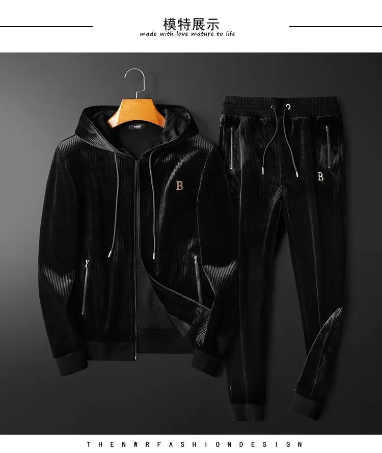 Men's Clothing Spring and Autumn high quality Casual Sports Hooded suit Gold Velvet Pants suit Loose Two-piece Set