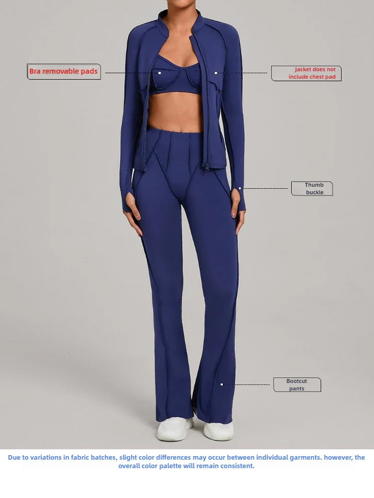 Gym Casual Yoga Set for Women Outdoor Running Fitness Outfit Autumn Winter Tight Sports Three-Piece Set Zipper Coat+bras+pants