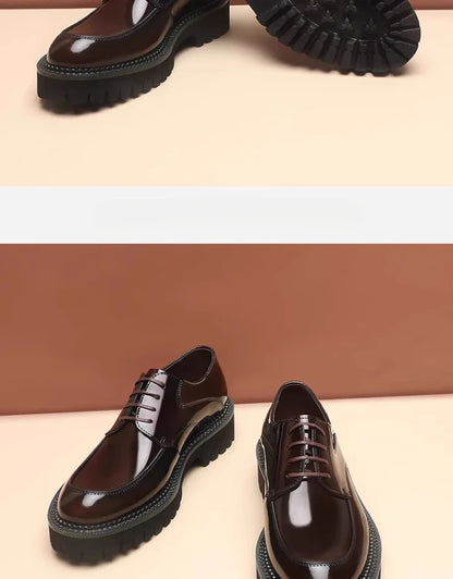 Spring and Autumn New Men's Business Casual Shoes Genuine Leather Thick Soled Round Toe British Formal Derby Shoes