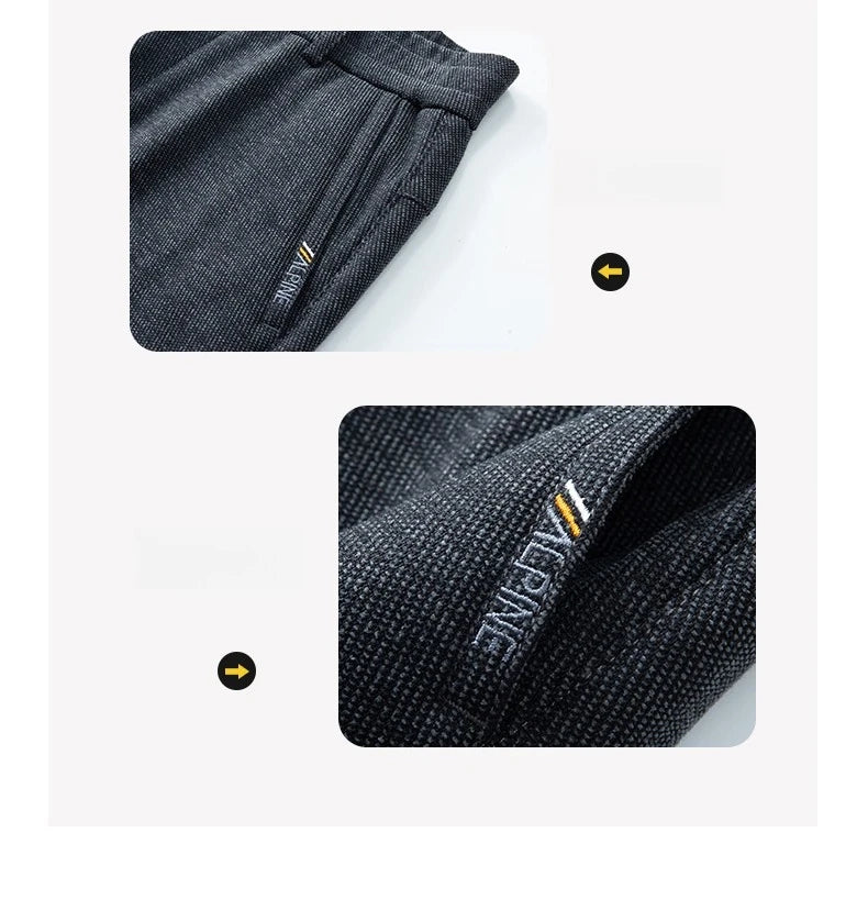 Men's Winter Casual Pants Thick Fleece Warm Elastic Waist Straight Slim Trousers Light Business Comfort Daily Wear Thermal Pants