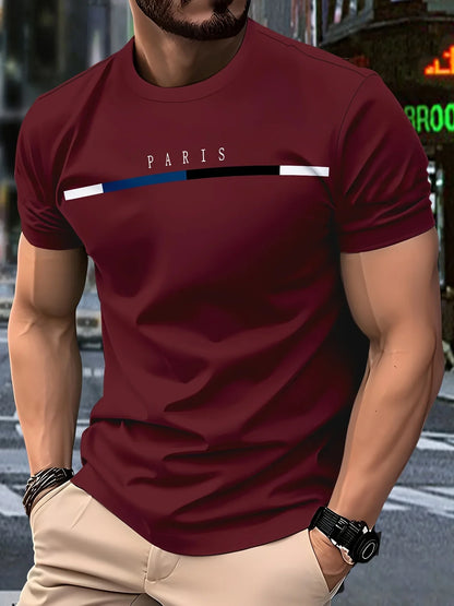 Men's new casual summer loose casual round neck T-shirt with letter printed pattern outdoor sports top