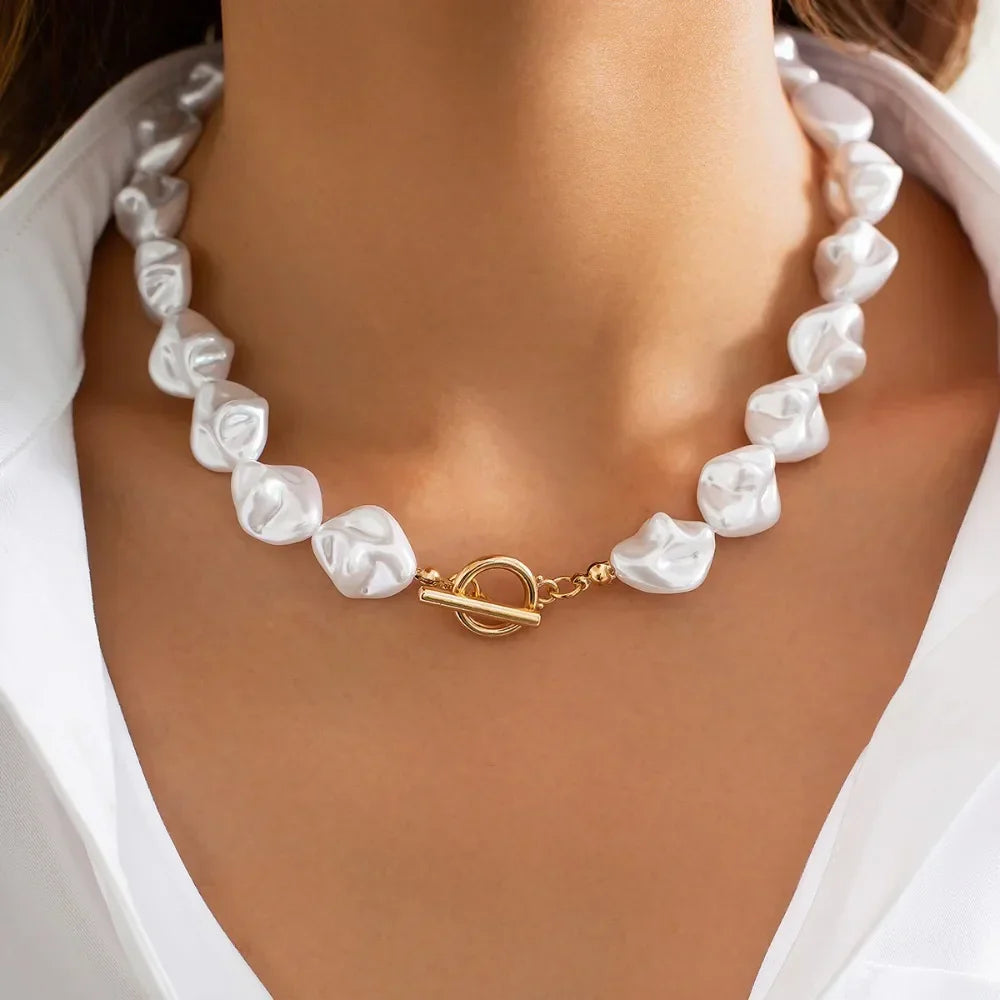Elegant Irregular Imitation Pearl Beads Necklace for Women Vintage Party Wedding Tassels Choker Fashion Jewelry Accessories Gift