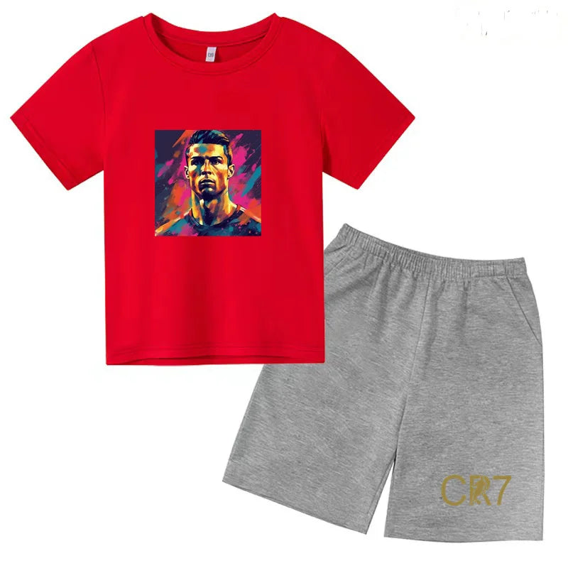 Summer Kids Ball Wear Creative Pattern Football Set T-shirt + Shorts Boys Girls 3-13 Years Old Sports Quick Drying T-shirt Set
