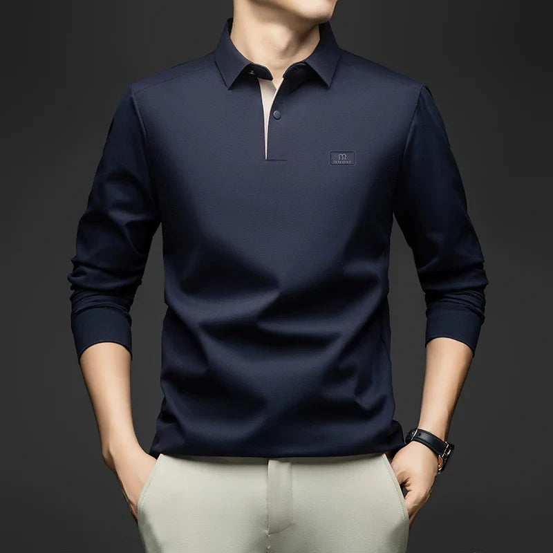 2025 Long Sleeved Polo Shirt for Spring and Autumn Men's Clothing with A Base Collar Casual and Fashionable Long Sleeved T-shirt