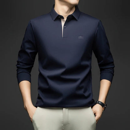 2025 Long Sleeved Polo Shirt for Spring and Autumn Men's Clothing with A Base Collar Casual and Fashionable Long Sleeved T-shirt