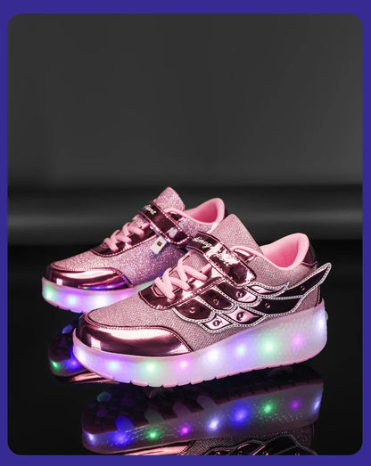 Sneakers Roller Shoes Outdoor Deformation Parkour Skates Dual-Use Children Girls Boys Adult Men Women Unisex Roller Skates