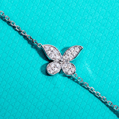 Moissanite Butterfly Bracelet 925 Sterling Silver 18K Gold Plated 18+5cm Adjustable Bracelets Anklet for Women Jewelry