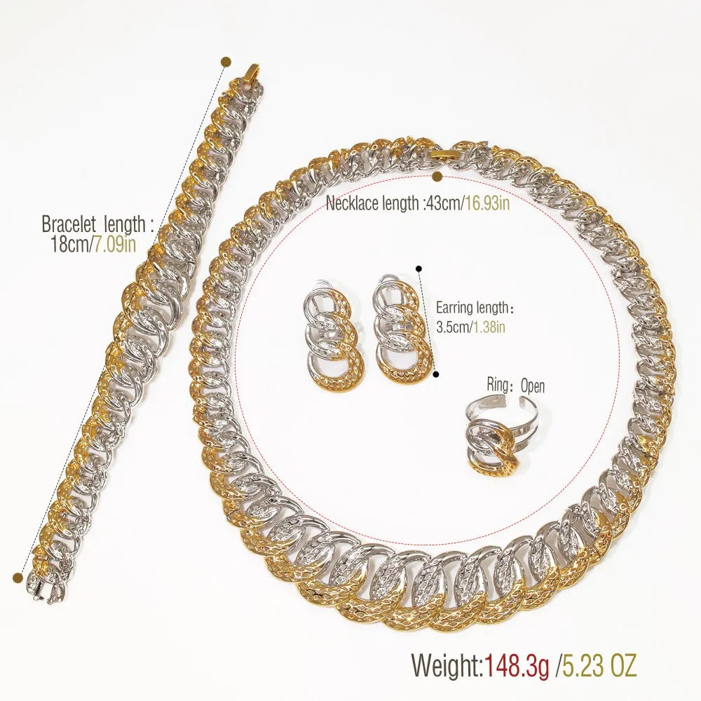 Two Tone Miami Chain Jewelry Set Chunky Charms Bracelet Cuba Necklace Ethiopia Dubai Women's Jewelry Christmas Gifts
