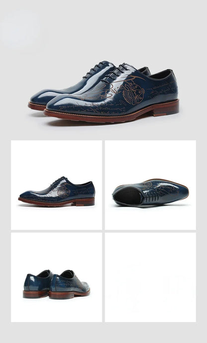 New Patent Leather Mens Formal Shoes Luxury Handmade Comfortable Genuine Leather Designer Green Blue Wedding Social Shoes Man