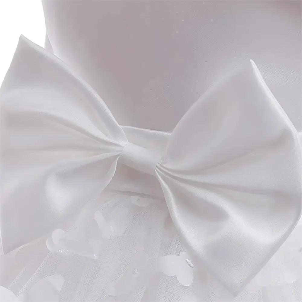 Vestido Borboleta Branco e Rosa de Verão para Meninas Vestido de Noiva de Tule Roupa de Batizado Roupa de Bebê Menina 1º Aniversário