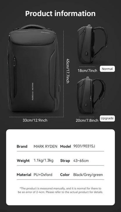 Business Backpack for Men Waterproof and Travel Laptop Backpack with USB Charging, Fits 17 Inch Laptop and Tech Gear