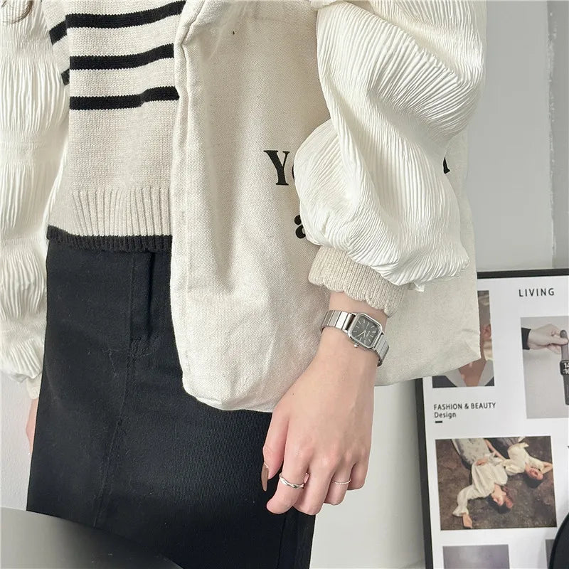 New Brand Steel Band Square Quartz Watch Retro Minimalist Temperament Small Dial Watch Female Student Wristwatch Dropshipping