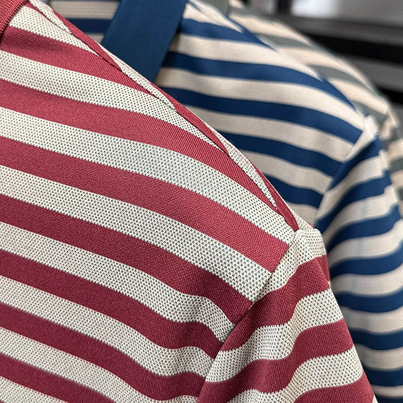 Summer High End Man Polo Shirt Striped Lapel Short Sleeve Horse Lette Print New Breathable T-Shirt Classic Commuter Menswear Top