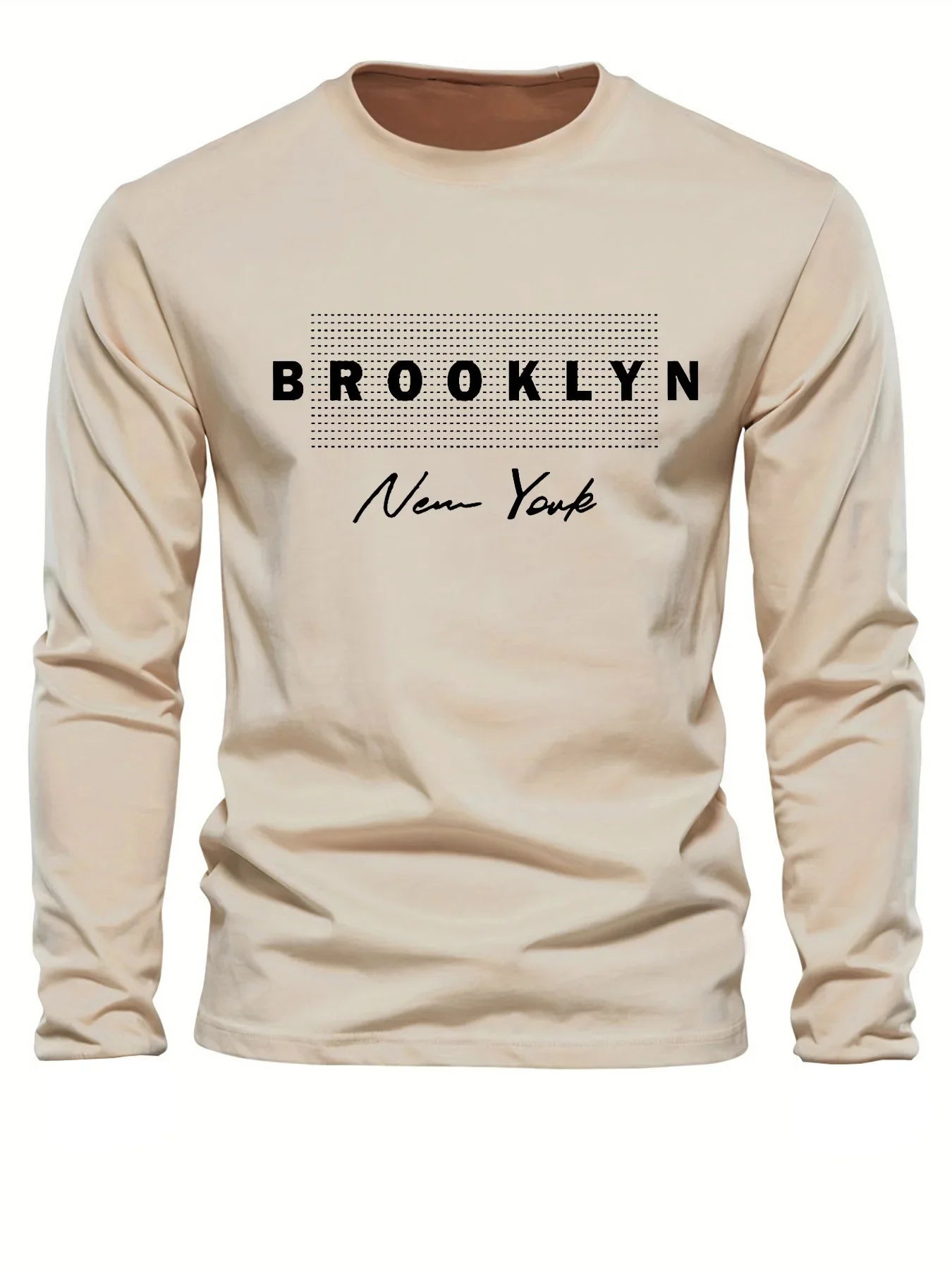 Brooklyn New York Printed Men's 100% Cotton Loose and Comfortable Sports and Leisure Round Neck Long Sleeve T-shirt Top