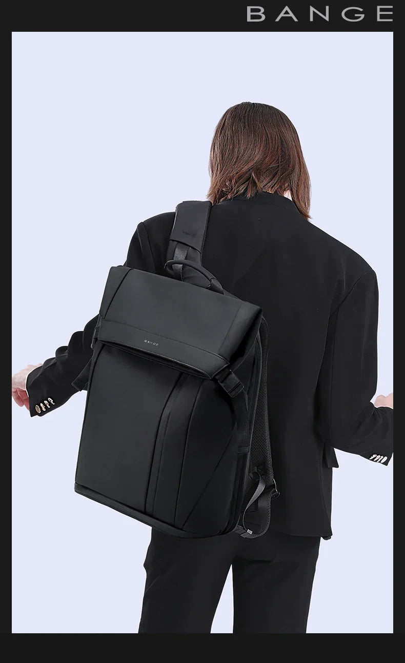 Men Fashion Backpack 15.6 inch Multifunctional Waterproof Backpack Daily Travel Bag Casual School Rucksack with Buckle