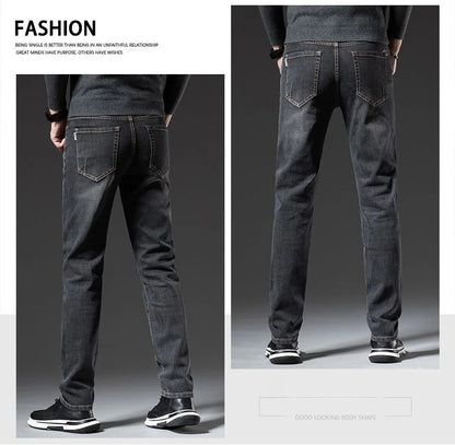 Autumn Winter High Quality Elastic Mens Jeans Cargo Slim Fit Denim Pencil Trousers Midweight Long PantsHighHigh  Jeans Man