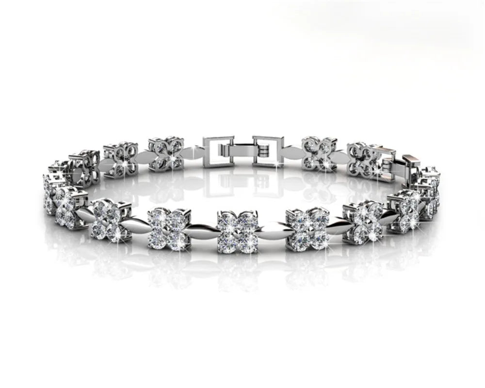 Flower Bracele Embellished with Premium Swarovski Crystals T Quality Brass with 18K Rose Gold Plated Wedding Bridal Gift