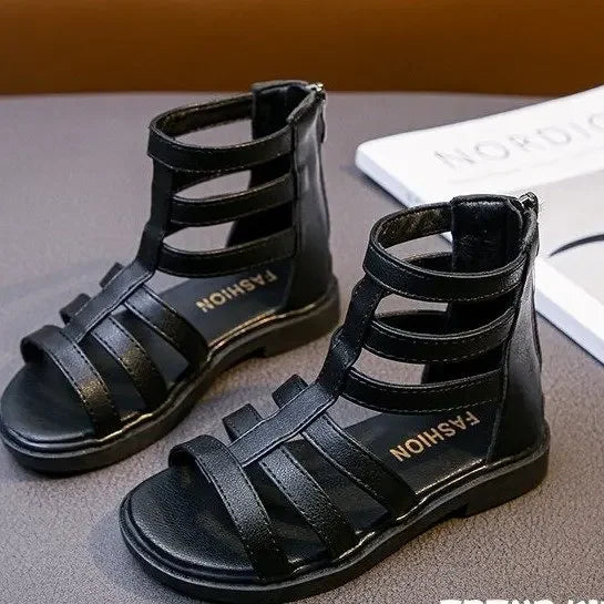 Girls Sandals 2026 Summer Kids Gladiator Sandals Boots  Roma Shoes Narrow Band Princess Shoes For Child Baby Black white
