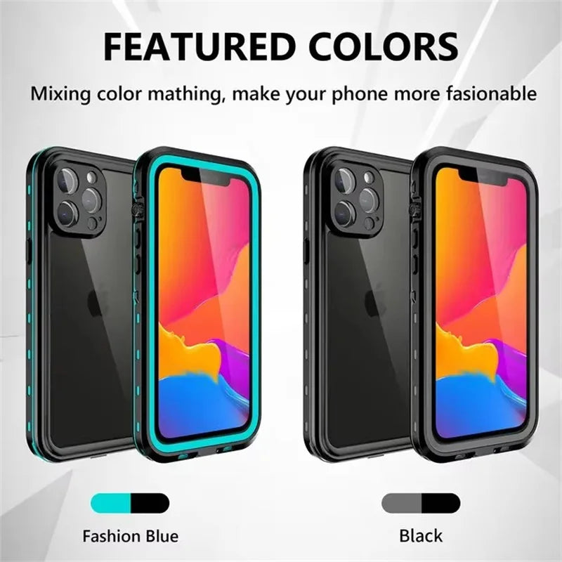Full Sealed Clear For iPhone 12 13 14 15 16 17 Pro Max Waterproof Cases IP68 Diving 360 Protect Magsafe Shockproof Protect Cover