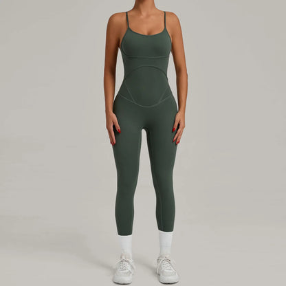 Women Sports Fitness Jumpsuit Cross Open Back Adjustable Shoulder Strap Hip Lift Tight Slim Fit Yoga Set Gym Running Sports Kit