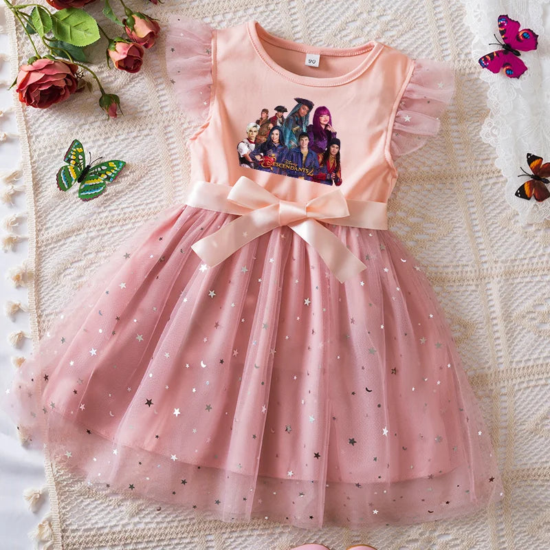Girls Sequin Tutu Dress with Bow Flutter Sleeves Summer Princess Party Outfit for Toddler Kids 2-6 Years