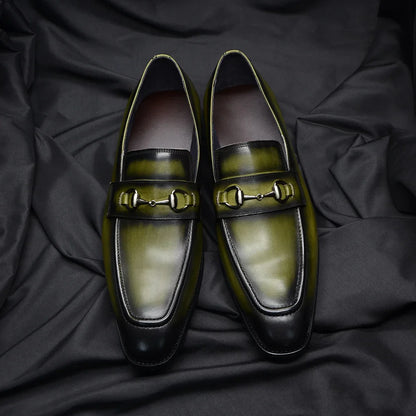 European Classic Mens Wedding Dress Shoes Genuine Leather Horsebit Loafer Shoes Green Casual Business Party Formal Shoes for Men