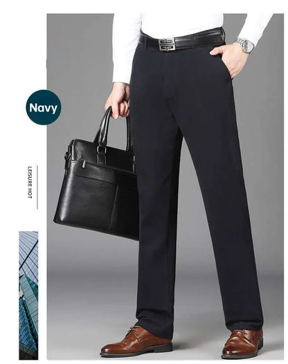 Summer Thin Autumn Thick 100% Cotton Straight Suit Pants Men's Loose Trousers Business Solid Green Casual Brand Clothes GOZBKF