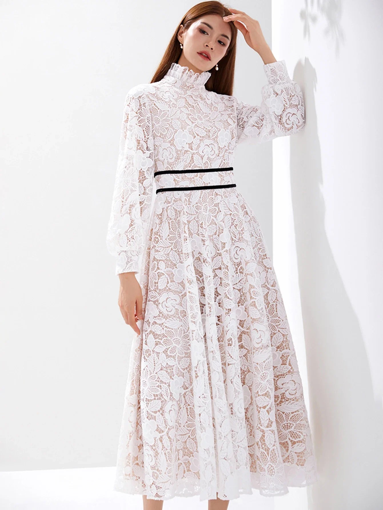 Quality Women Luxury Embroidered Long Maxi Evening Dress Elegant White New Long Sleeve Evening Party Dress Vestidos