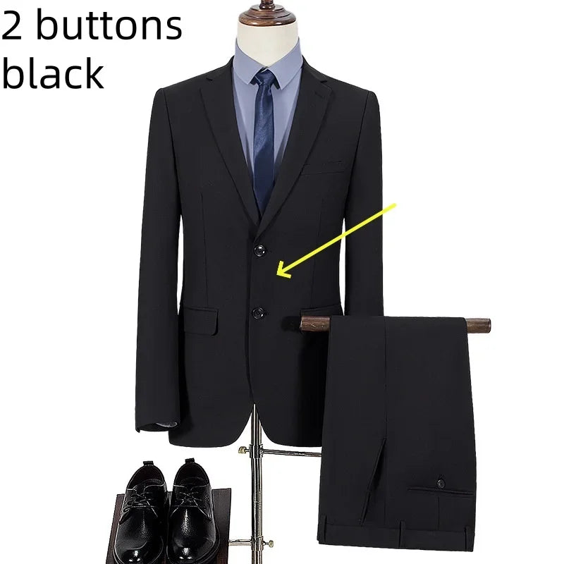 Terno S-8GG (Blazer + Calça) Masculino Moda Casual Ao Ar Livre Cavalheiro Negócios Casamento Slim-fit Formal Estilo Britânico Terno de Casamento