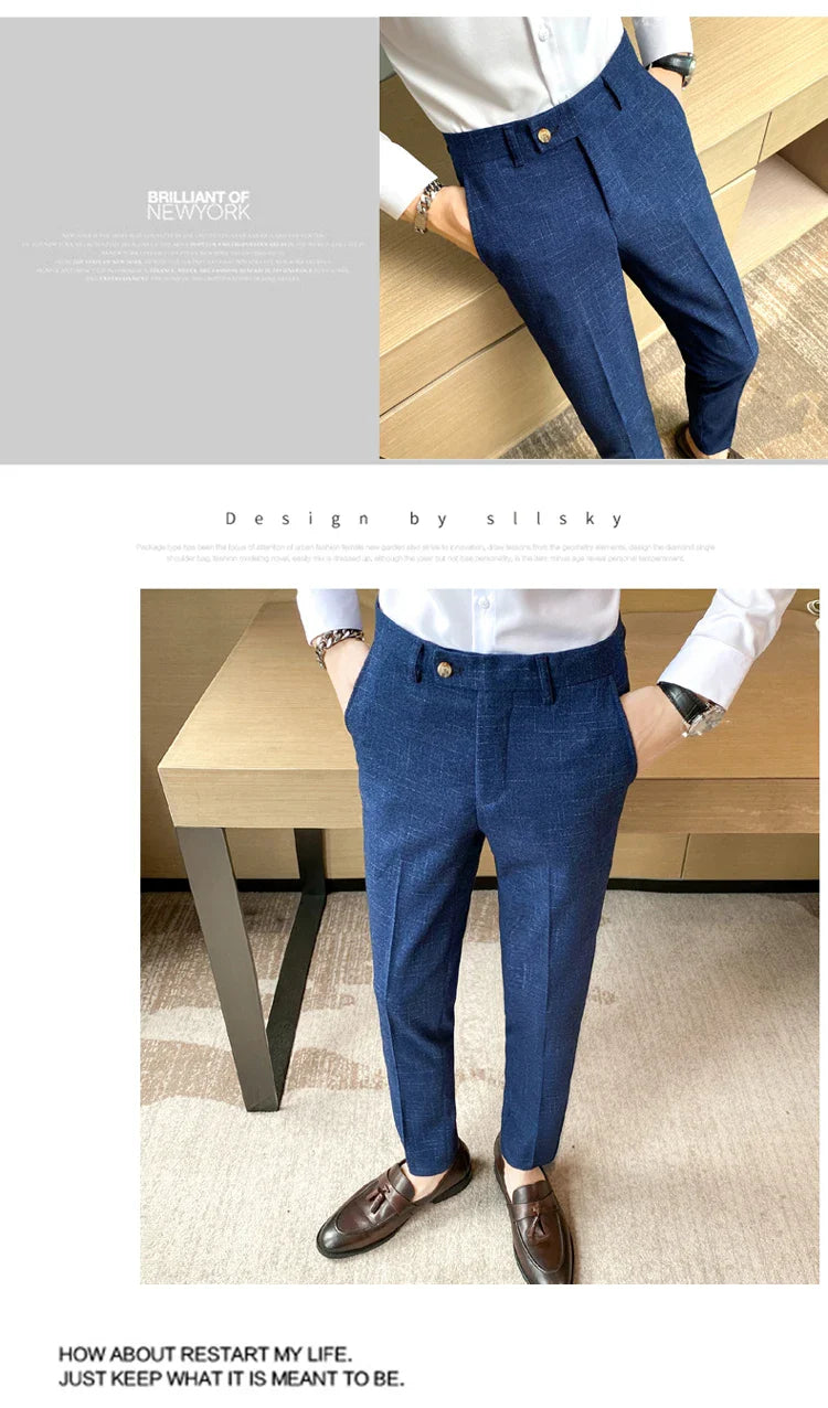 Premium Business Casual Fashionable Dark Plaid Men's Suit Pants Groom's Wedding Suit Party Trousers