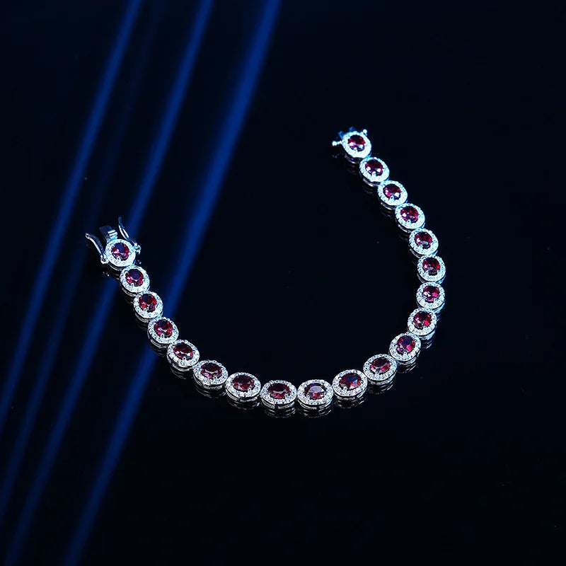 Luxury S925 Sterling Silver Full Ruby Tennis Bracelet for Women Party Fine Jewelry Lab Grown Gemstones Hand Link Bracelets