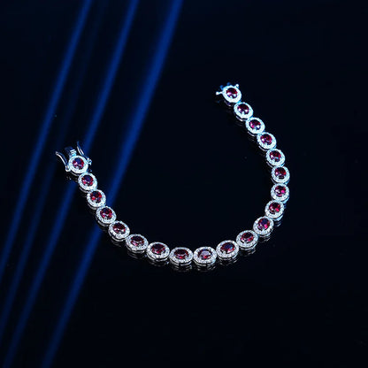 Luxury S925 Sterling Silver Full Ruby Tennis Bracelet for Women Party Fine Jewelry Lab Grown Gemstones Hand Link Bracelets