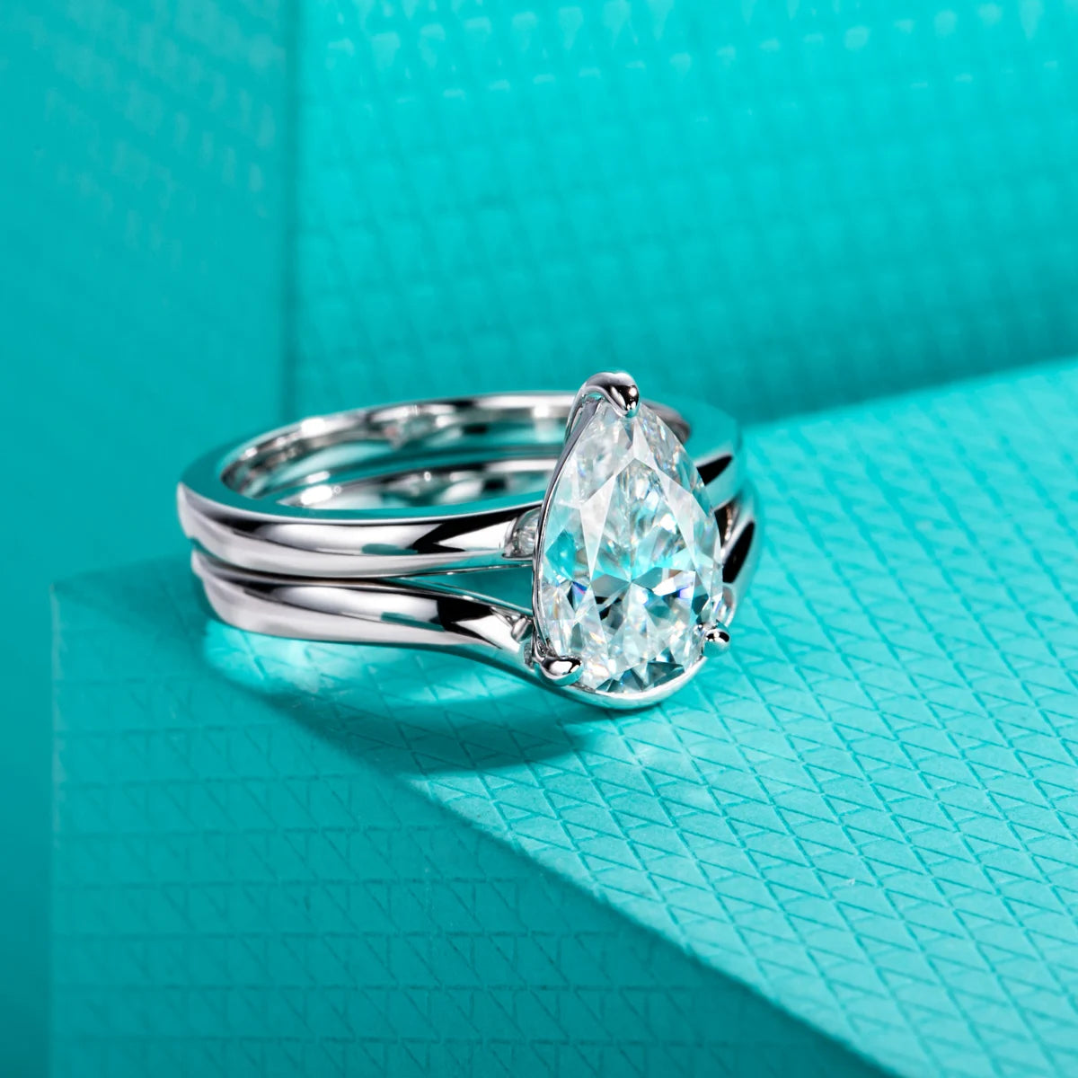 3ct Pear Cut D Color Moissanite Bridal Ring Set Silver Wedding Band Promise Rings Anniversary Jewelry Gifts for Women