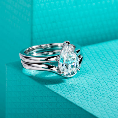 3ct Pear Cut D Color Moissanite Bridal Ring Set Silver Wedding Band Promise Rings Anniversary Jewelry Gifts for Women