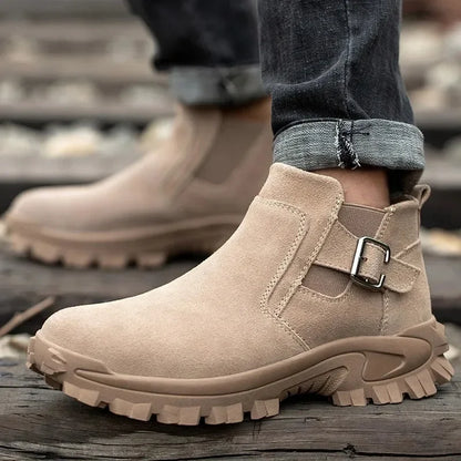 Cowhide and Suede Work Shoes  Outdoor Anti Smashing Safety Desert Boots Chelsea Men's Fashionable Steel Toe Cover Safety Boots